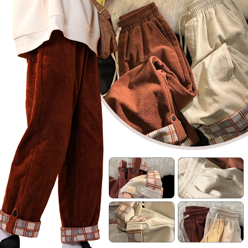 

Plus Size Loose Thicken Corduroy Pants Women New Fall Winter Warm Velvet Wide Leg Straight Pants Baggy Casual Trousers 50-140kg