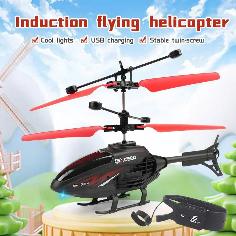 2 Channel Gesture Control Suspension Helicopter RC Remote Induction Aircraft With Charging LED Light Kids Toy