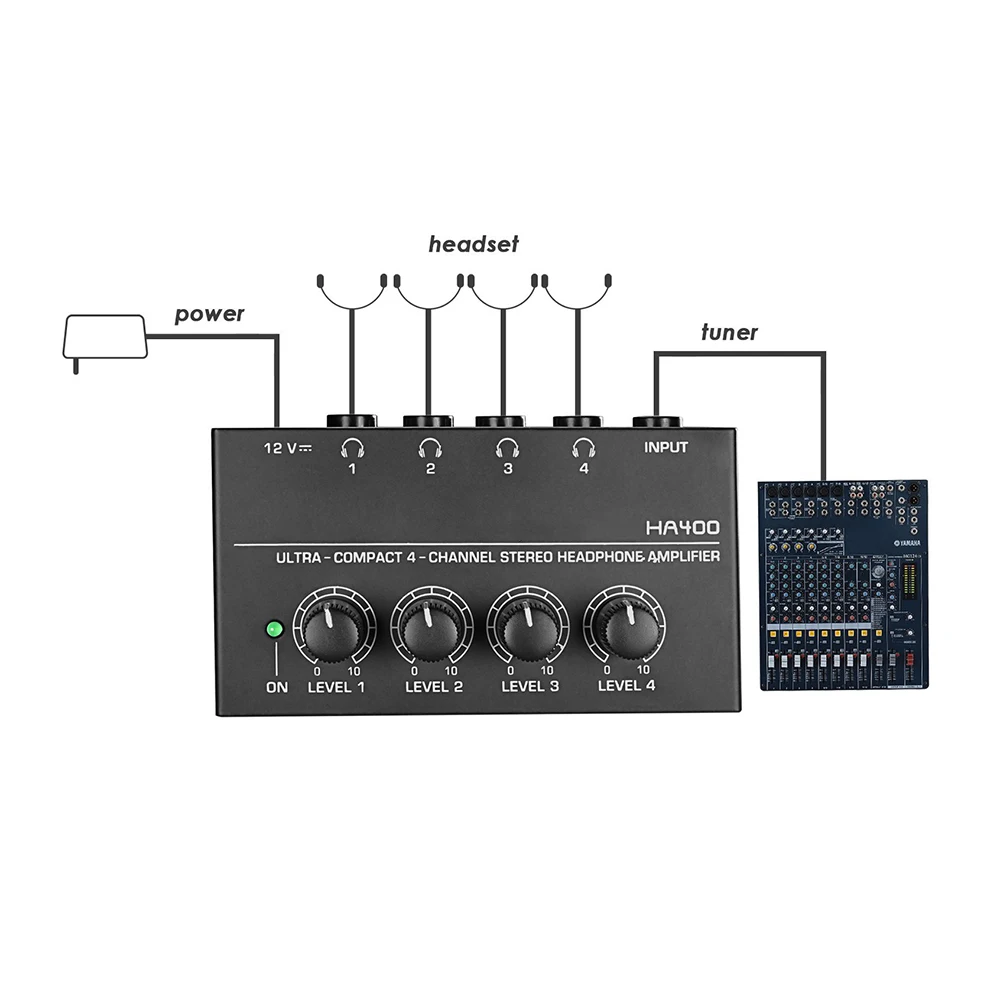 Mini 4 Channels Headphone Amplifier HA400 Ultra-Compact Stereo Audio Amplifier With Power Adapter Earphone Amp for Music