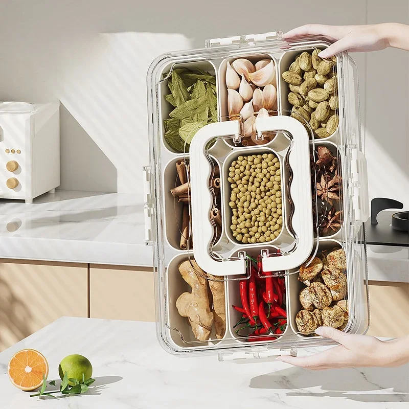

6/9 Grids Large Capacity Plastic Storage Box Can Hold Spices Seasonings Fruits Plates Freshness Kitchen Organizers for Storage