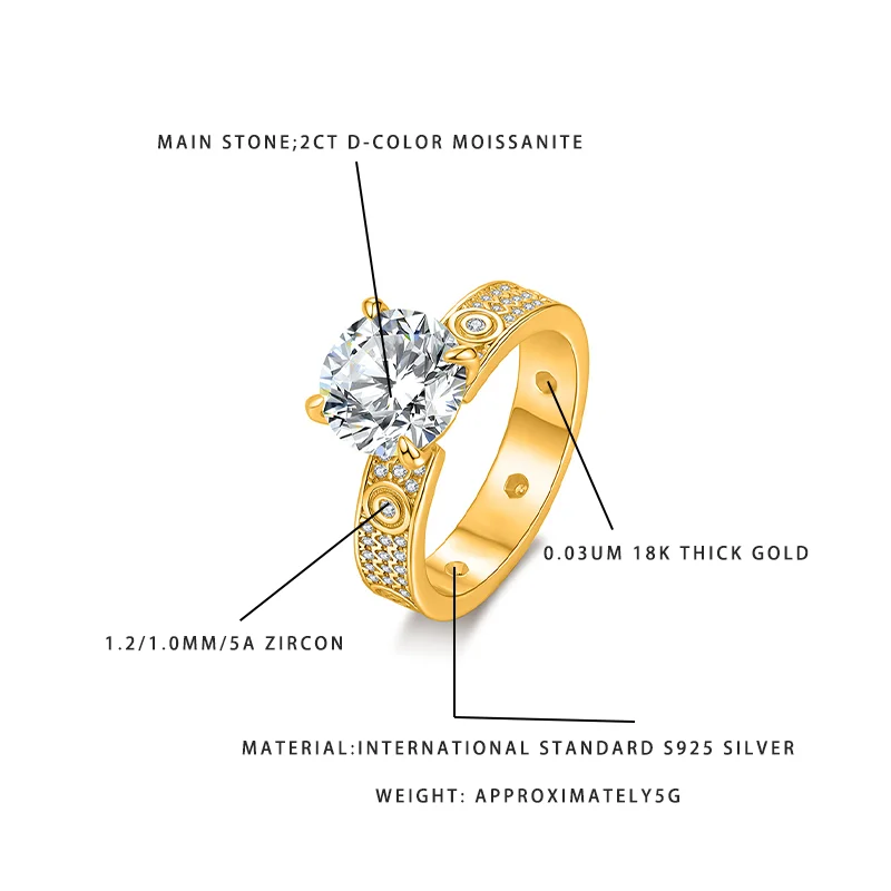 

Женское винтажное обручальное кольцо с муассанитом, позолота 18К, серебро S925, 2 карата, цвет D, с акцентами из циркония 5А, для повседневной носки