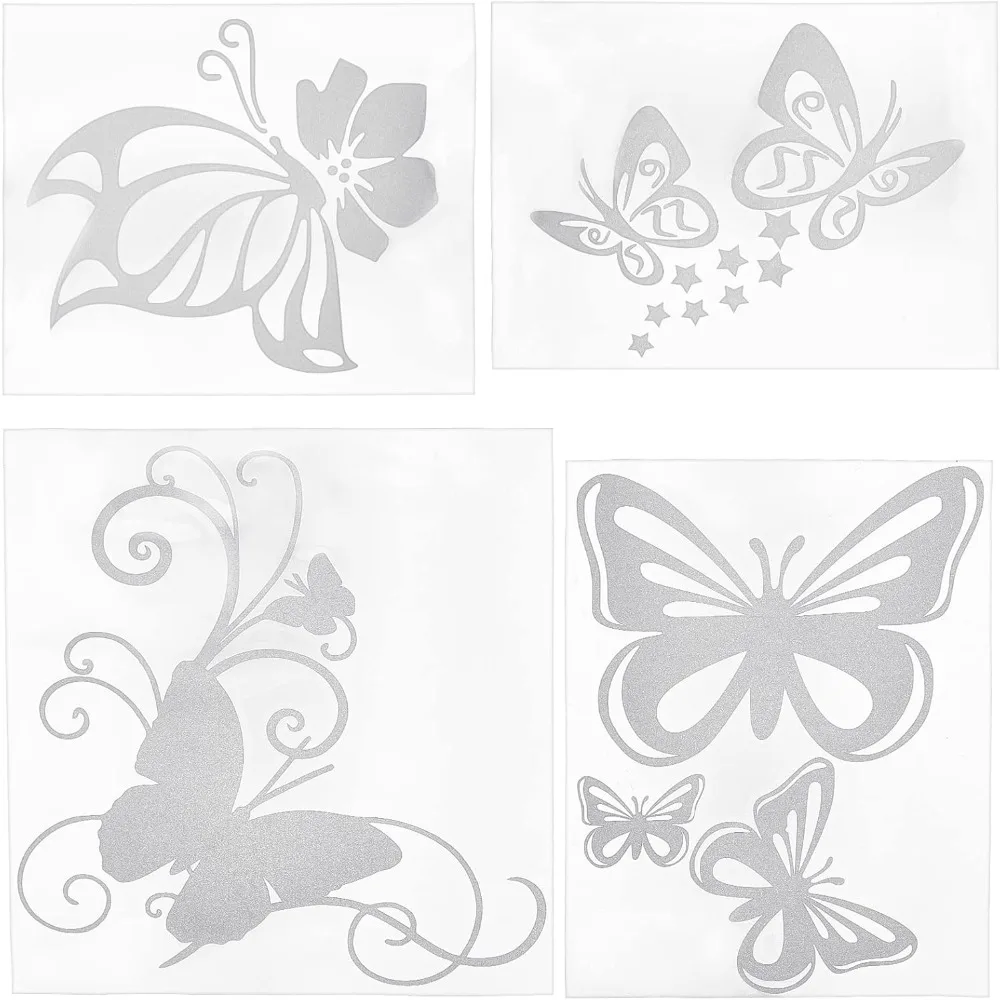 

8 Sets 4 Styles Butterfly Car Stickers White Flower Reflective Butterflies Decal Waterproof Viny Film Vehicle Decals Outdoor