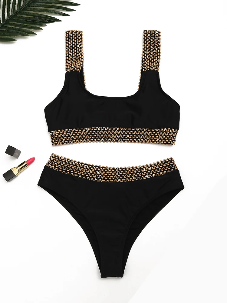 2024 New Sexy Patchwork Bikini High Waist Swimsuit Female Swimwear Women Two Pieces Bikini Set Bathers Bathing Suit Swim Bathers