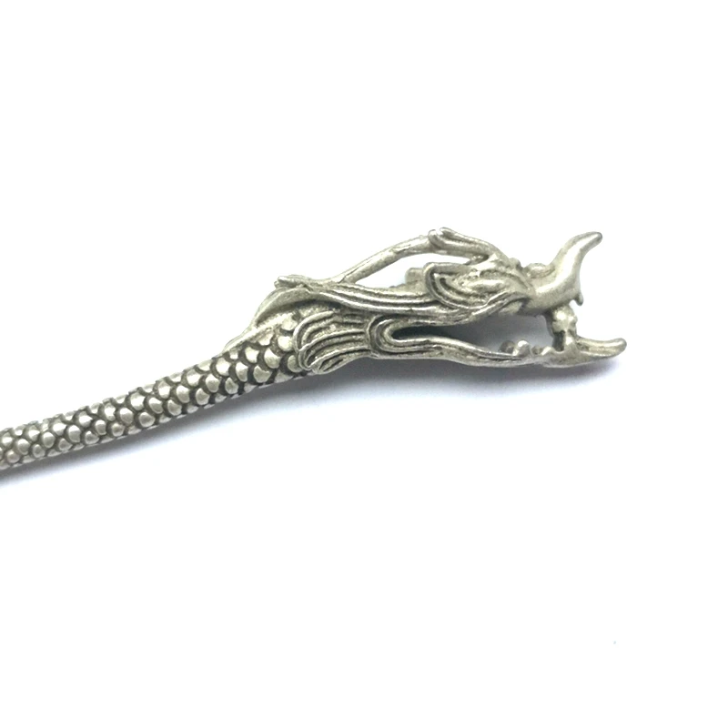 YIZHU CULTUER ART Old Chinese Tibet Silver Hand-made Dragon Statue Hairpin Hair Decoration Gift Collection Length 15 CM