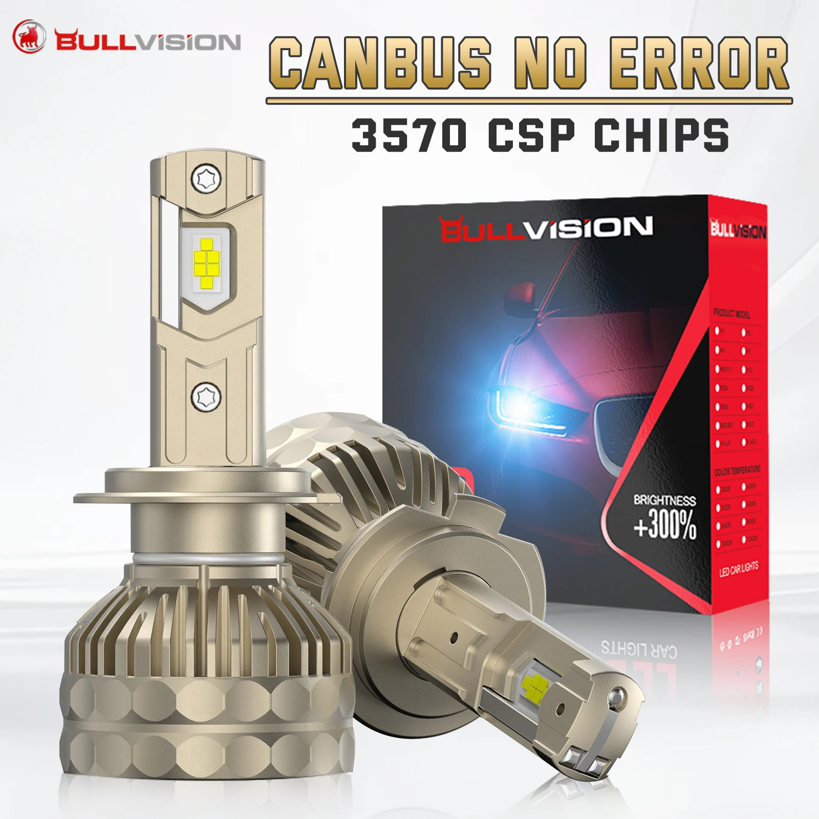 Bullvision H7 LED Canbus Headlight Super HB4 H11 H4 H1 9012 HB3 9005 9006 H8 Lights Plug-N-Play Bulbs 300W 6000K Auto Fog Lamp