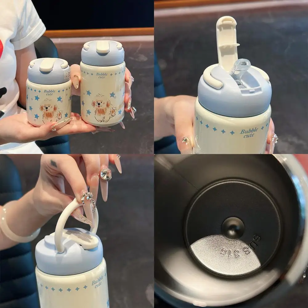 

260/360ml New Cartoon 316 Straw Cup Cartoon Kids Insulated Cup Portable Handle Mini Gift for Girls Water Bottle