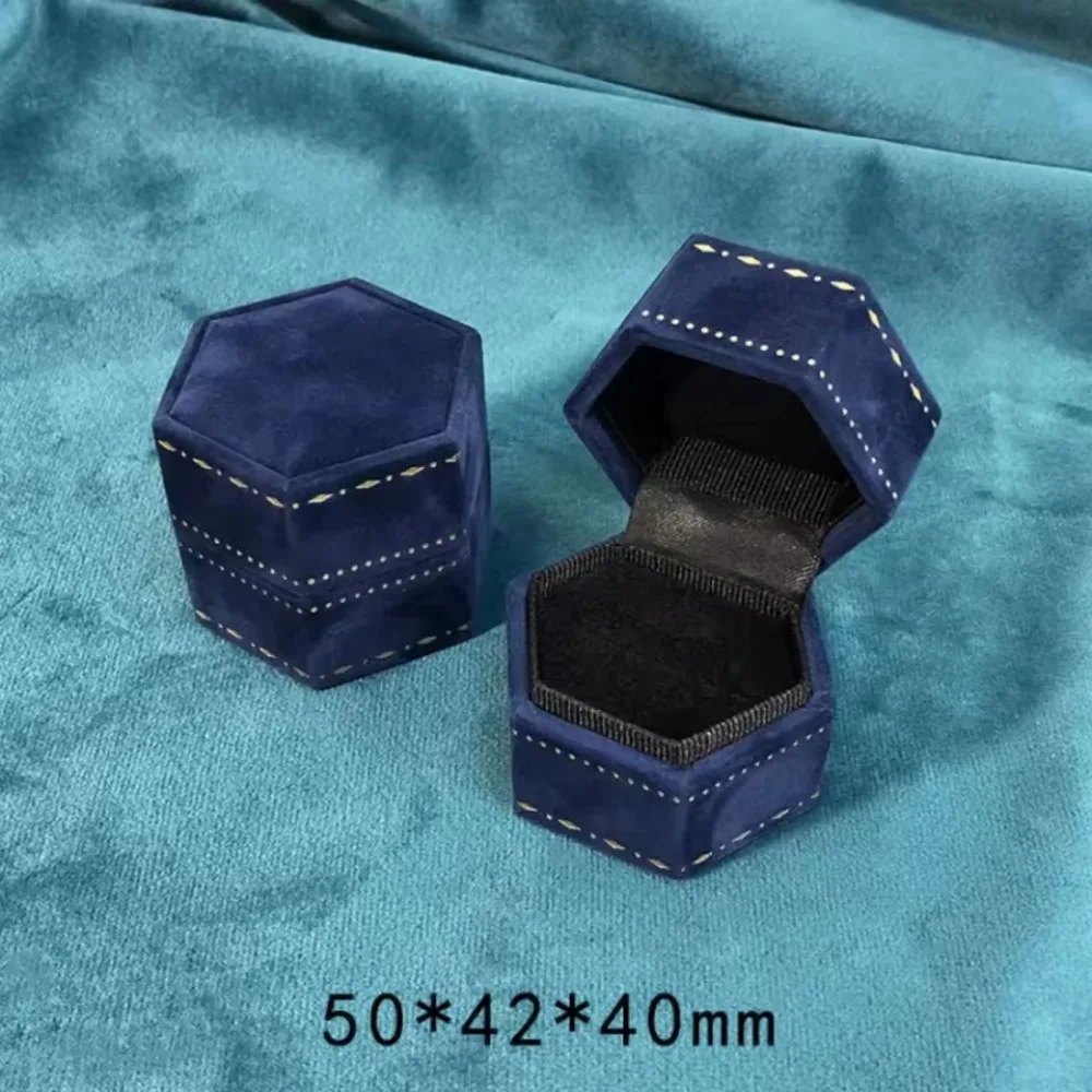 Velvet Jewelry Storage Box Single Slot Hexagonal Wedding Ring Box Clamshell Earrings Ring Display Case for Engagement Proposal
