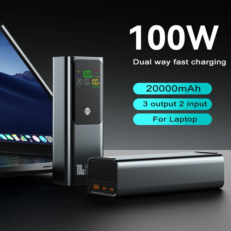 

20000mAh Power Bank 100W Fast Charging External Battery Capacity Portable Charger Powerbank For Laptop iPhone16 Samsung Xiaomi