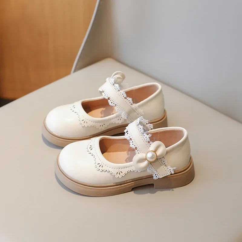 

Spring Girls Leather Shoes for Children Lolita Wedding Dress Princess School Shoes Fashion Ruffled Edge Kids Causal Single Shoes