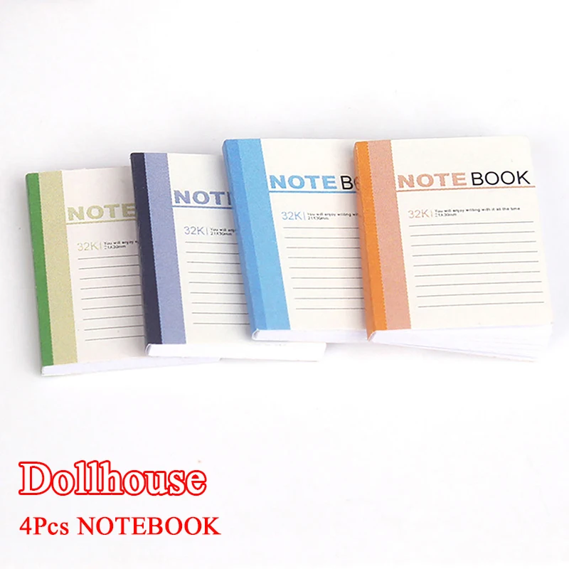 4Pcs 1/12 Dollhouse Mini Notebook Exercise Book Model Dollhouse Study Decoration Dolls House School Stationery Accessories