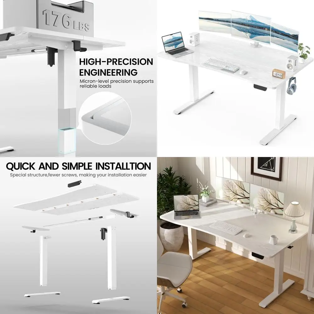 28 Height-Adjustable White Electric Desk, 55 for Sit-Stand Work, Study, Gaming