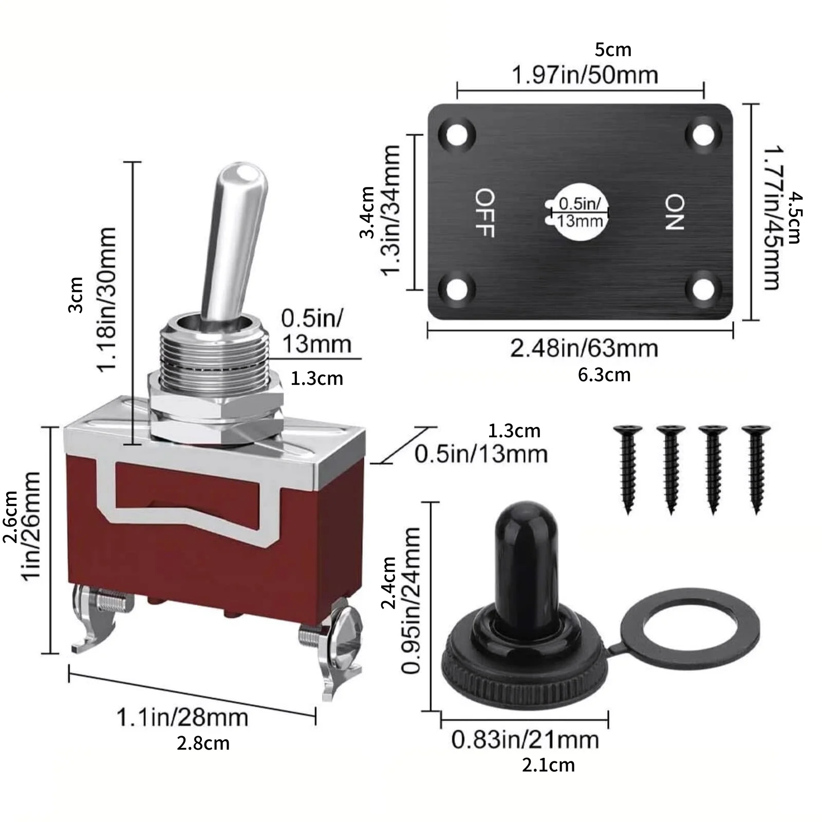 2Pcs Heavy Duty Toggle Switch, 12V DC 30A 2 Pin SPST On/Off Waterproof Toggle Switch with Mounting Panel for Car RV Marine