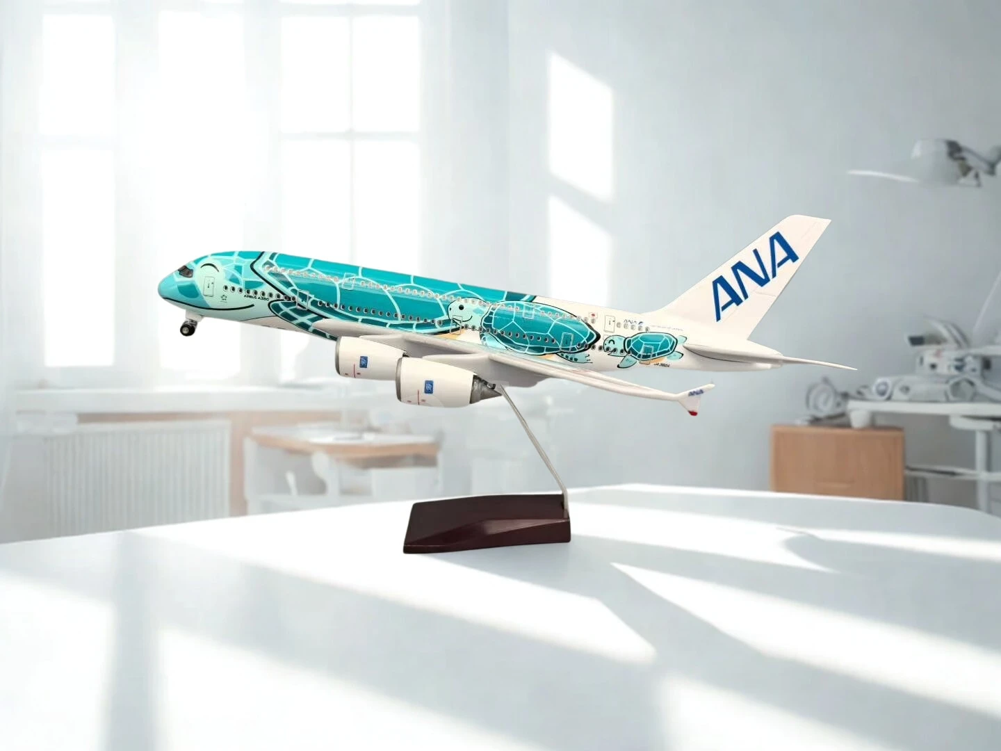 

Souvenir Home Decor Scale 1:160 47CM Japan Air ANA Cartoon Green Sea Turtle Airlines Airbus A380 Diecast Airplane Book Desk