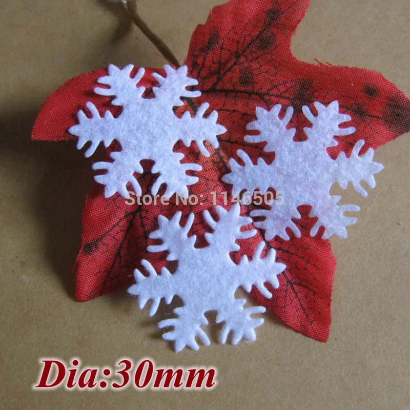 100pcs/lot 30mm White mini cute non-woven felt snowflake patch mini felt snowflake applique for kids accessories