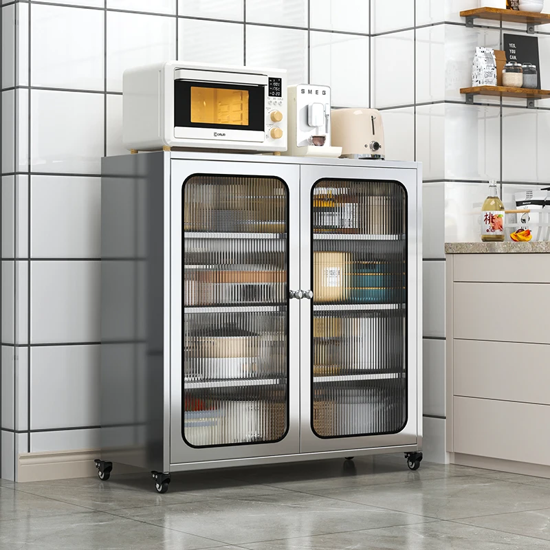

Household Stylish Stainless Steel Cutlery Cabinet Wheels Multi-layer Storage Cabinet Senple Ek Dirab Dining Room Furniture