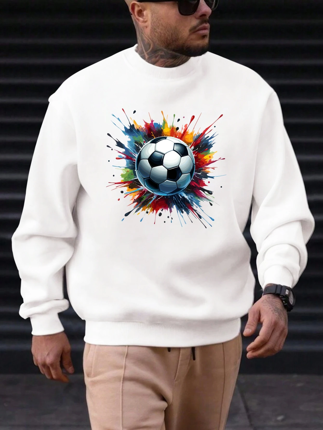 

Men's Cotton Round Neck Sweatshirt Football Pattern Printing 2025 New Trends Fashion Casual High Quality Top Clothing