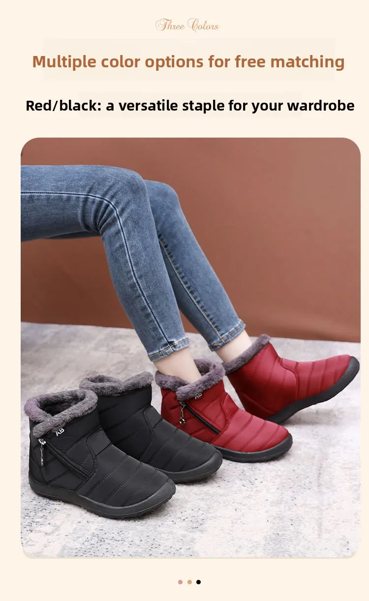 Damen Winter-Schneestiefel mit warmem Kunstfellfutter, seitlichem Reißverschluss, wasserdicht, rutschfest, bequeme Knöchelstiefel für ältere Damen. – Detail 4