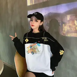 Fashion Printing Letter Cartoon Casual Sweatshirts Female Clothing 2023 Autumn Oversized All-match Pullovers Korean Sweatshirts