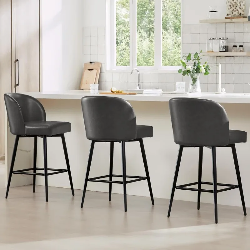 

Counter Height Bar Stools Set of 3 360° Swivel Upholstered Barstools with Backs and Metal Legs 26" H Seat Height Grey