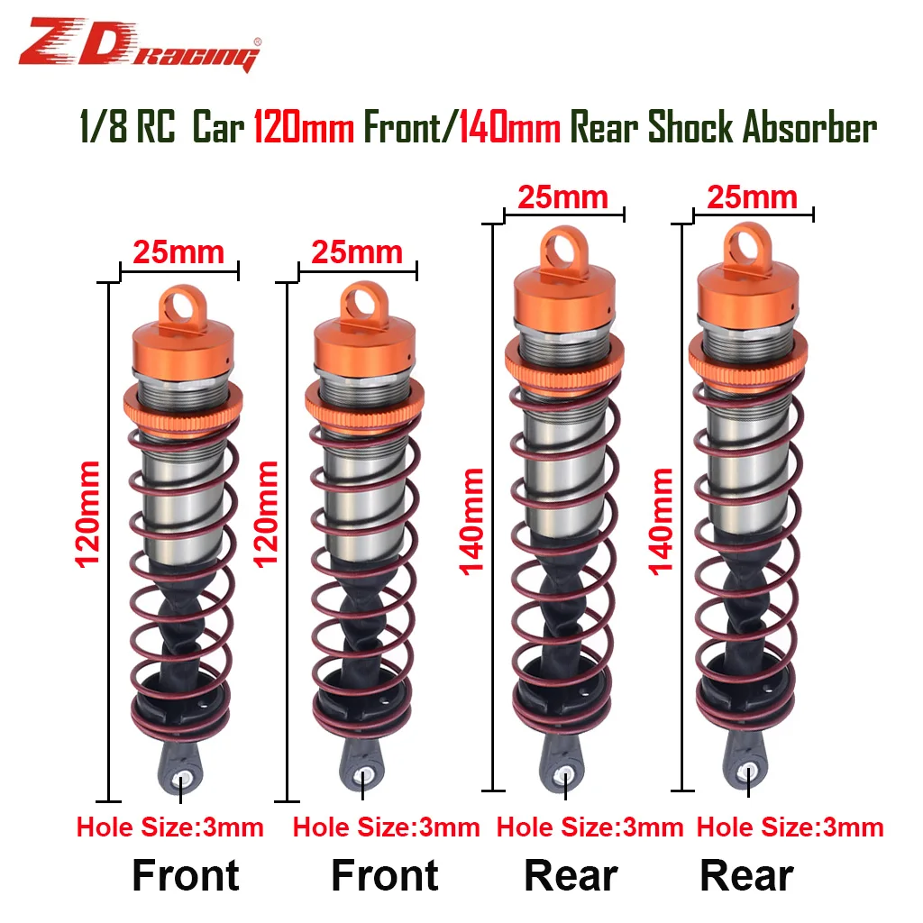 ZD Racing 2Pcs/4Pcs 1/8 RC Car Metal Shock Absorber 120mm Front 140mm Rear Shock Absorber for 9020 BX-8E 9116 1/8 RC Car Parts