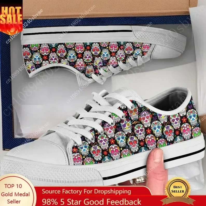 

Sugar Skulls Low Top Shoes Men Women Teenager Sneakers Canvas High Quality Sneaker Casual Customized Couple Shoe White Sole