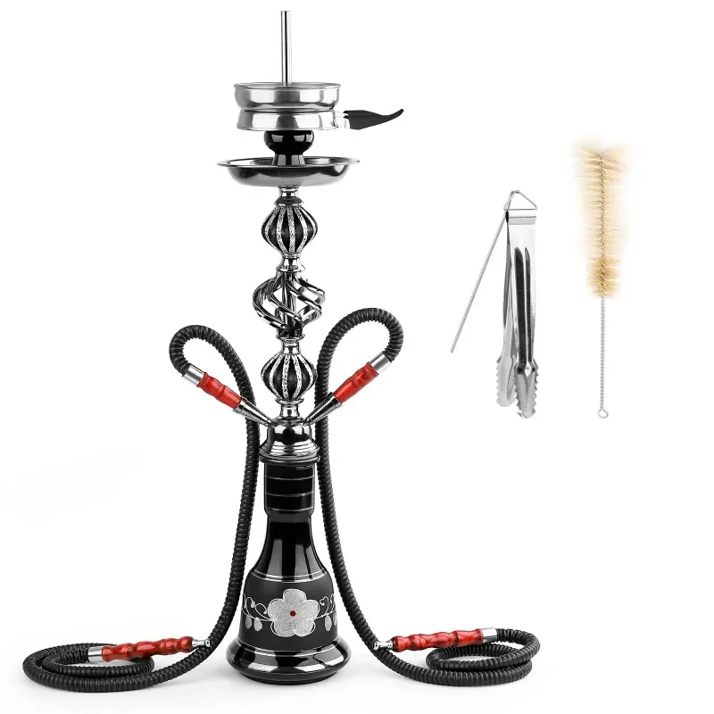 

【Best Sale】DEJAYA 2 Hoses Glass Hookah Narguile Completo Shisha Pipe Chicha Cachimba Pipa Sisha Brush Coal Holder Accessories Cl