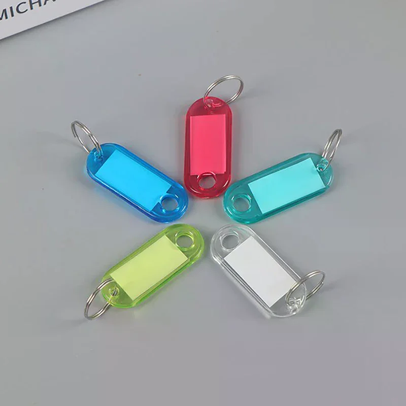 10pcs/lot Crystal Clear Plastic Key Tag With Split Ring Label Double Sided Display Window For DIY Keychain Kit Craft Material