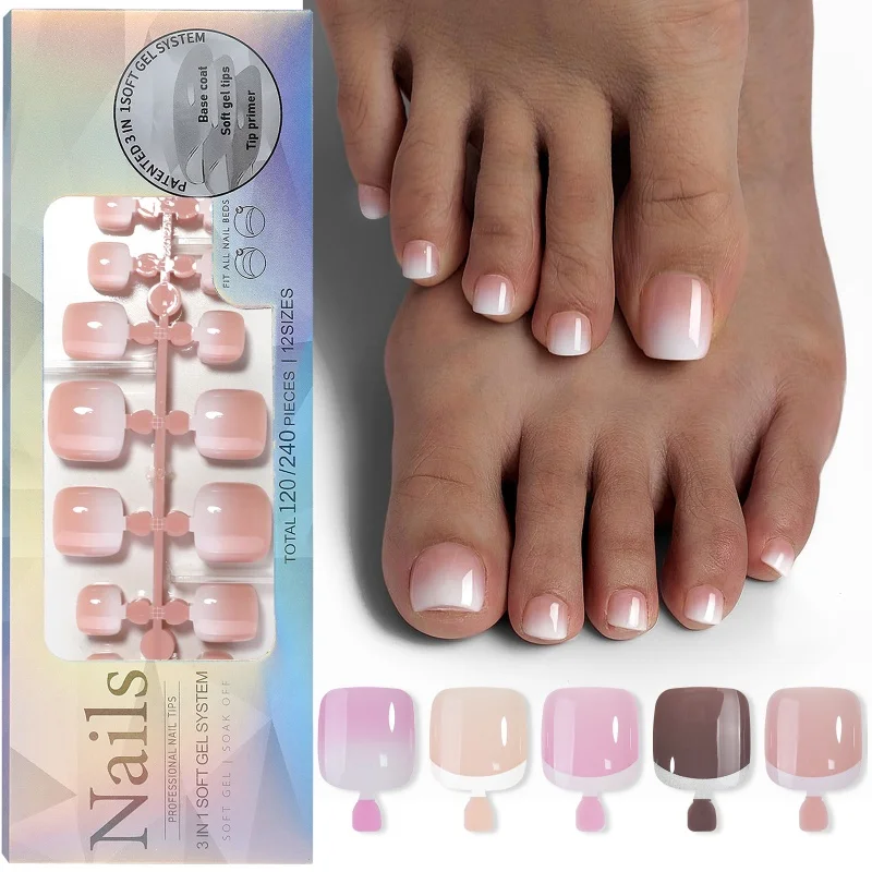 120Pcs Fake Toe Nails Half Cover Toenail Tips False Clear Acrylic Nails Extension Short Square Press on Toenails DIY Nail Salons