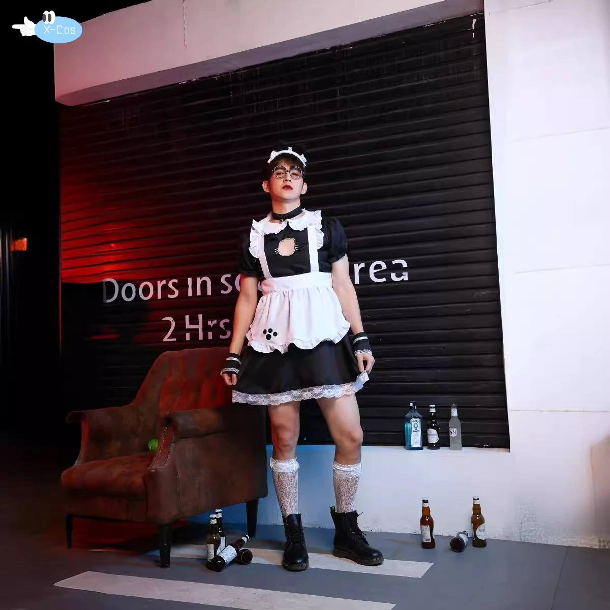 ชุดชุดสาวใช้ผู้ชายน่ารักชุดคอสเพลย์โลลิต้าแคทเกิร์ลปลอมเซ็กซี่สำหรับผู้หญิง