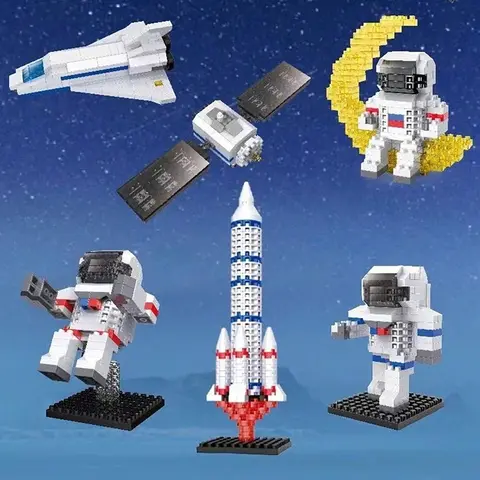 Creativo dibujos animados espacio aeroespacial serie astronauta aviación cohete Micro bloques de construcción DIY modelo de montaje juguetes educativos para niños