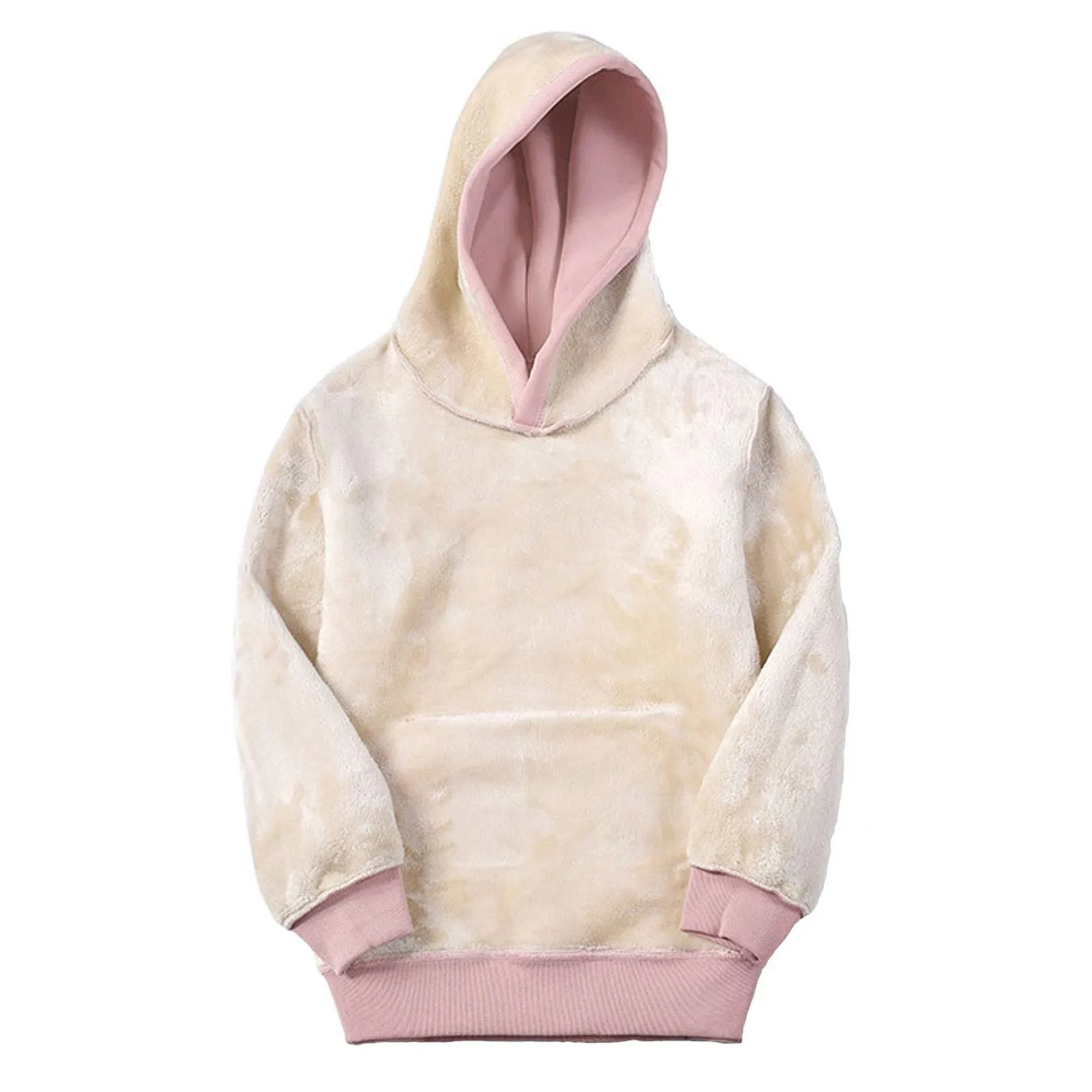 ﻿ Thicken Hooded Pullover Loose Long Sleeve Sweatshirts Autumn Winter Lambswool Women's Hoodies Solid Color Casual Warm Sweater