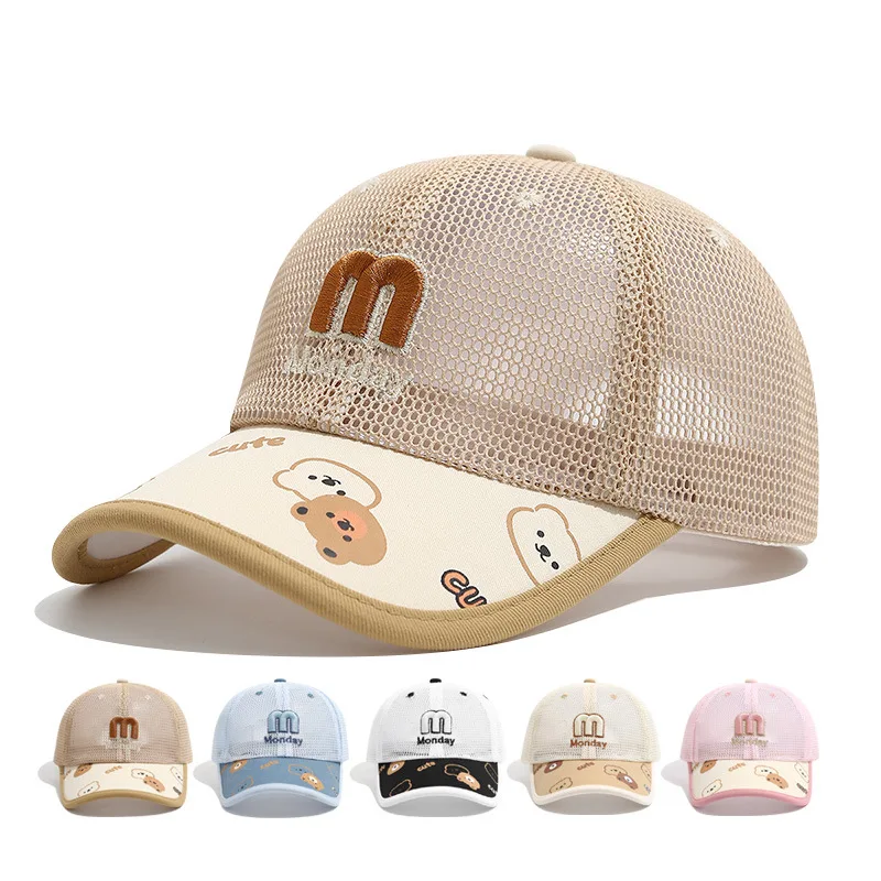 

Детская фуражка с милым медвежьим принтом, летняя детская сетчатая бейсболка, полые дышащие детские кепки с утиным языком, детские козырьки для детей 2–5 лет