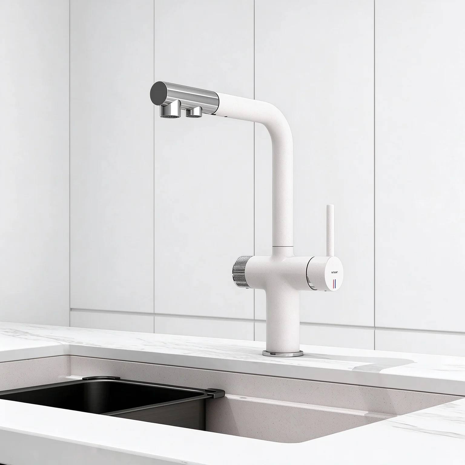 3-in-1 Pull Out Kitchen Faucet Solid Brass Dual Hot Cold Kitchen Sink Tap with Drinking Water Port & 1.5M Hose Home Water Filter