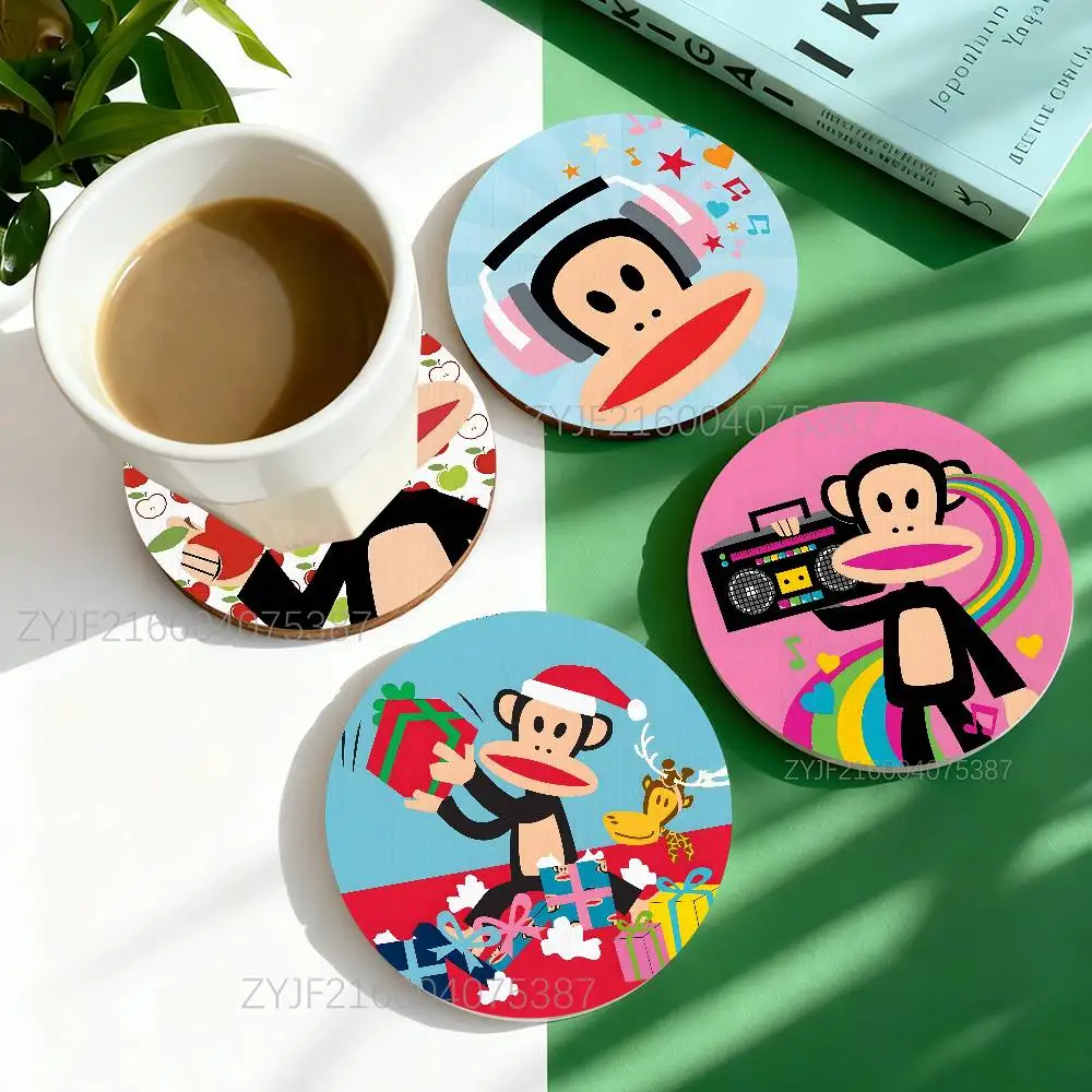 

P-Paul Monkey F-Frank Round Wooden Coasters For Design Suitable for Drinks Tea,Coffee Home Perfect Gift Holidays