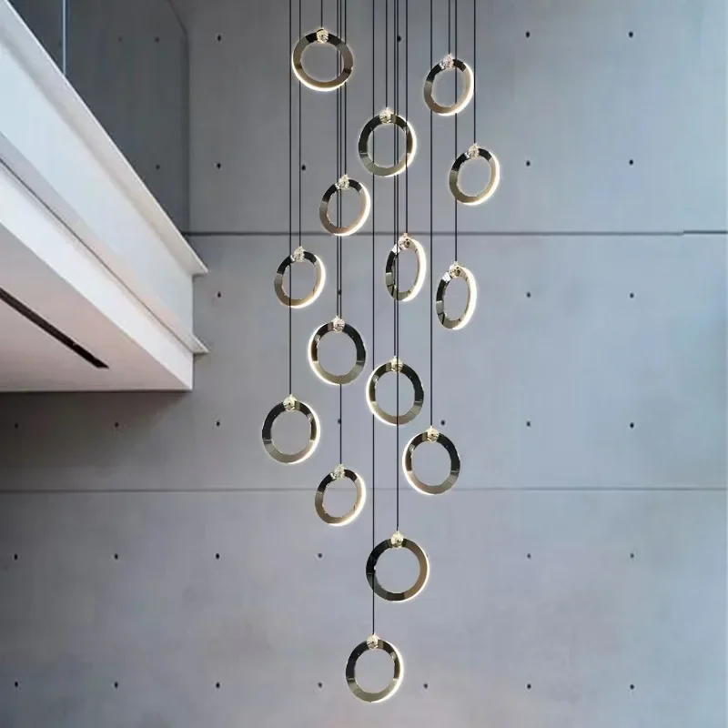 Imagem -05 - Modern Black Ring Led Pendant Light Living Room Decor Chandelier Lighting Duplex Villa Stair Loft Pendurado Lâmpada