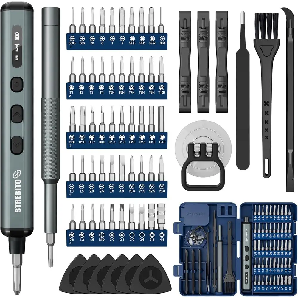 

Mini Electric Screwdriver Set, 67 in 1 Precision Screwdriver - 50 S2 Magnetic Bits, 5 Torque Settings, 4 LED Lights, Electric Sc