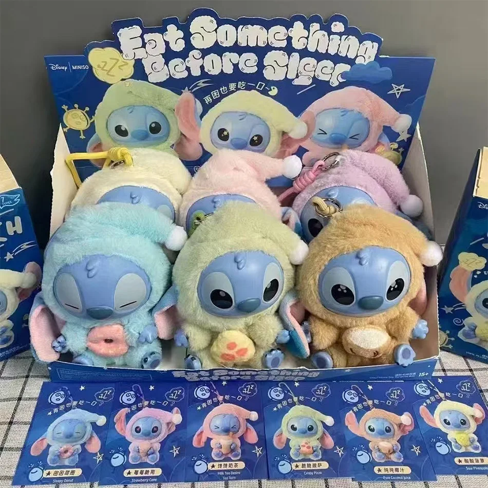 Miniso Stitch Blind Box Eat Something Before Sleep Series Plüsch Vinyl Spielzeug Niedliche Puppe Mystery Box Tasche Anhänger Überraschungsbox Geschenk