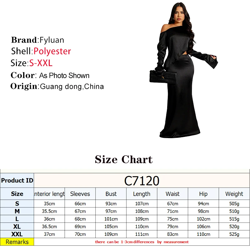 Nuovo elegante abito in due pezzi in raso tinta unita set da donna svasato manica lunga spalla obliqua top e gonne lunghe a sirena da sera