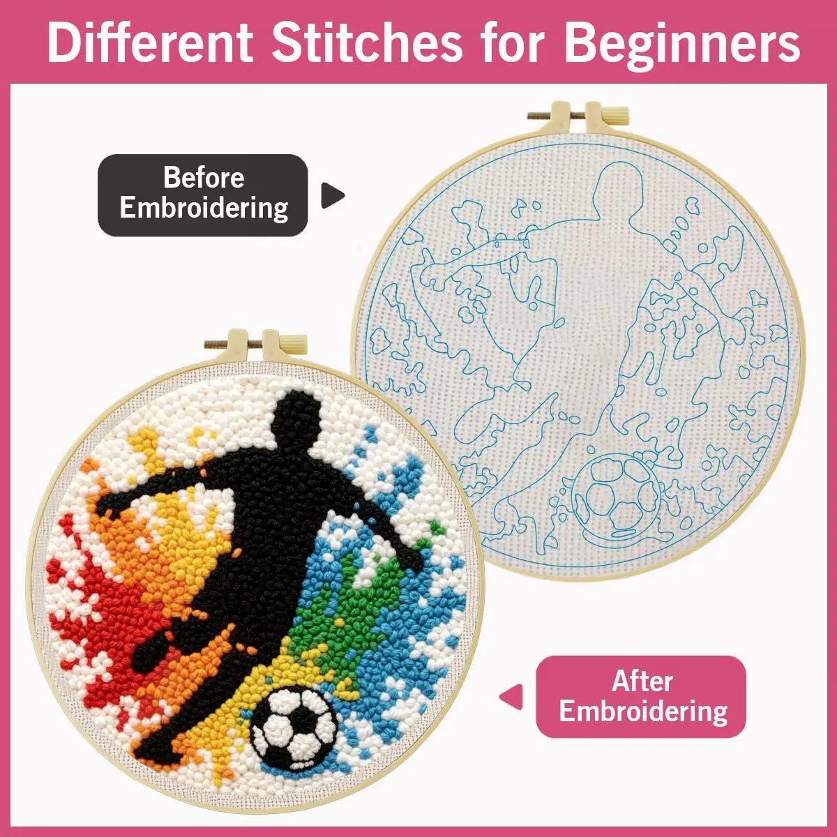 20X20CM/7,87 Zoll Fußball-Stickset, Stickerei-Set, gestrickte Stickerei, DIY, handgemachtes Geschenk, Nadelkunst – Detail 4
