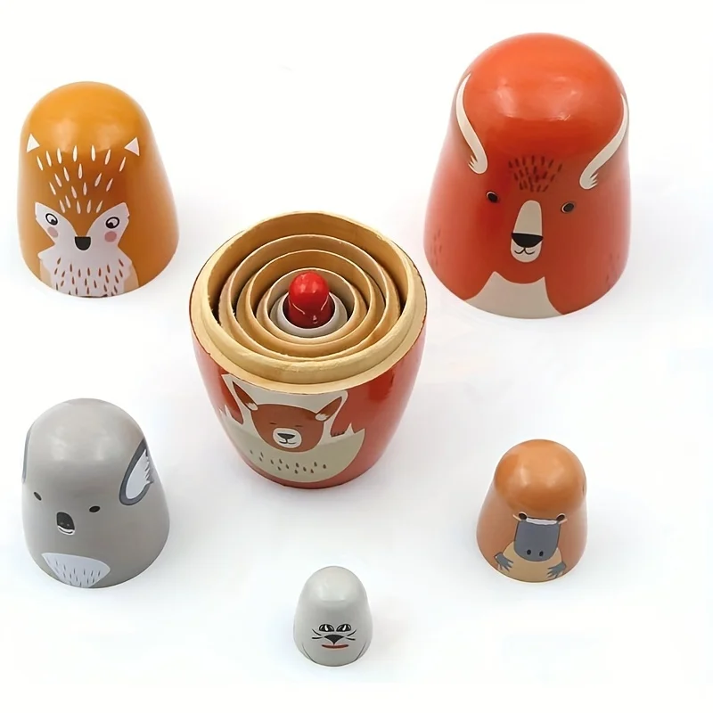 مجموعة واحدة مكونة من 6 قطع من دمى التعشيش الخشبية الملونة - ألعاب أطفال قابلة للتكديس هدية عيد الميلاد وديكور المنزل وحفلات الحفلات #5