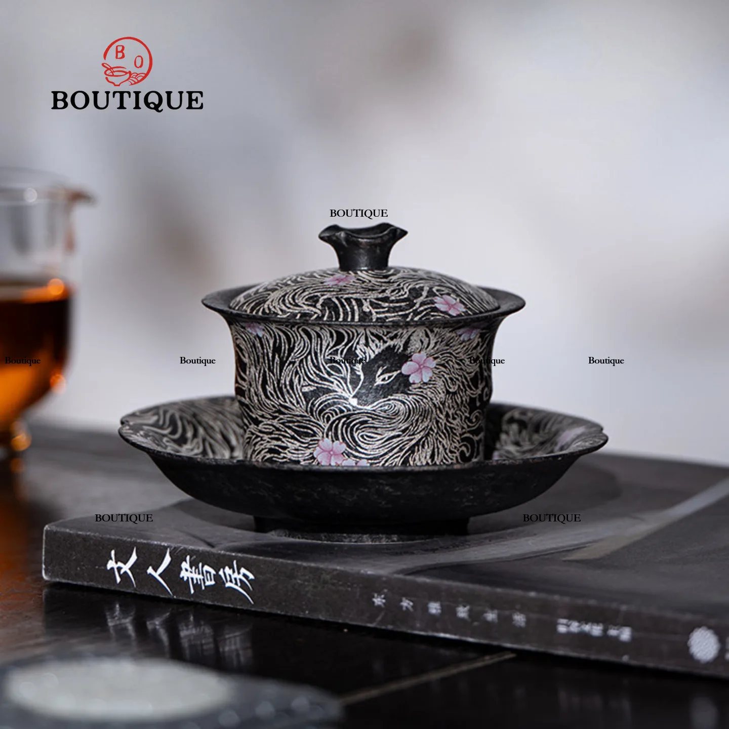 Nine-Tailed Fox Tea Cup Gaiwan Old Clay Tea Bowl Cups Silver Ceramic Cup Chinese Retro Kung Fu Tea Set Tool Jingdezhen Puer Wan