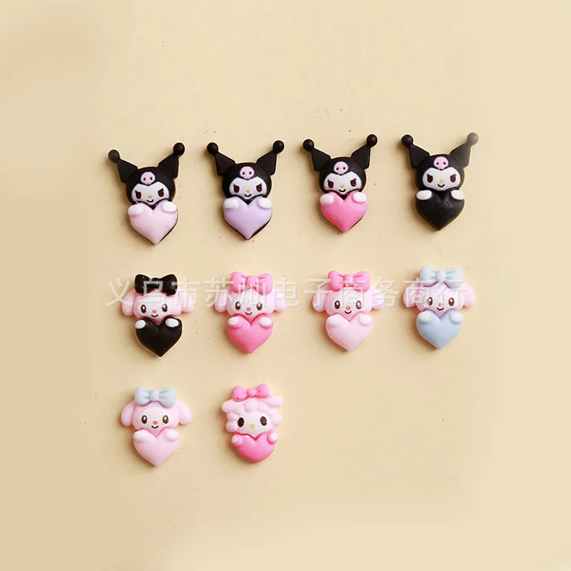 Kawaii Sanrio Kuromi My Melody Nail Tips Charms, adorno hecho a mano, accesorio de dibujos animados de Anime, regalo bonito para niña, 10/20 piezas