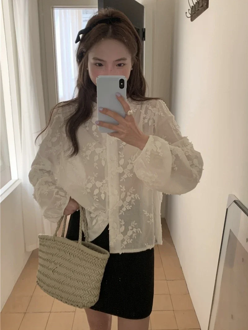 Summer Women Blouse Spring Shirt Female Woman Blouse Maxi Blusas Chiffon Casual Elegant Vintage Long Sleeve Oversize Loose White