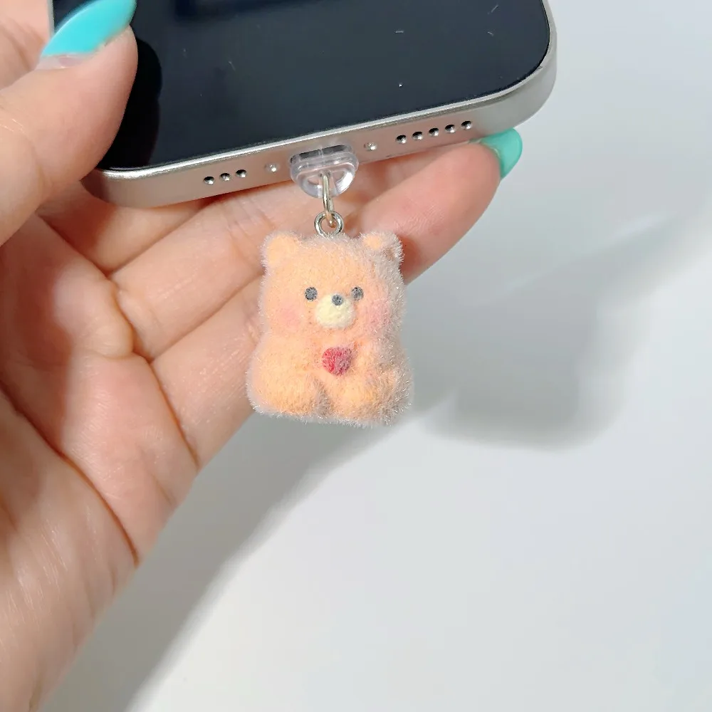 

Cute Plush Bear Charging Port Dust Plug Suitable For IPhone Type C Dust Protection Perfect For Keychains And DIY Keychains