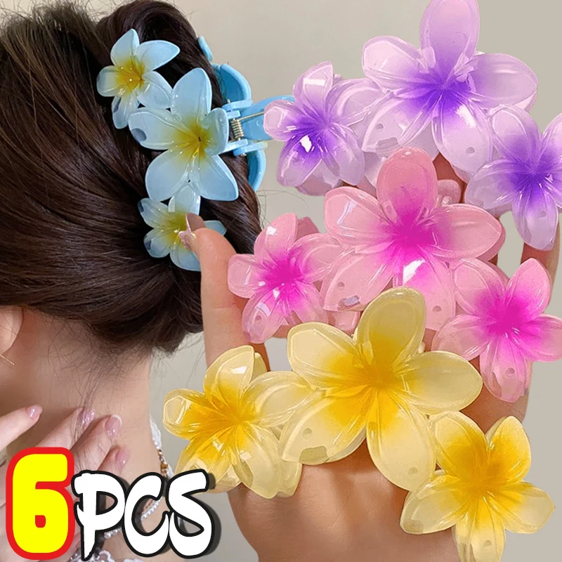 Hawaiian Gradient Colorful Acrylic Egg Flower Sunflower Shark Sweet Hair Claws for Women Hairpins Vocation Beach 11cm