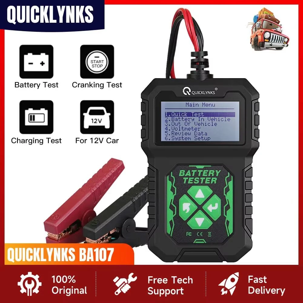 

QUICKLYNKS BA107 OBD2 Automobile Battery Tester for 12V 100-2000CCA Cranking Charging System Auto Battery Analyzer Tools