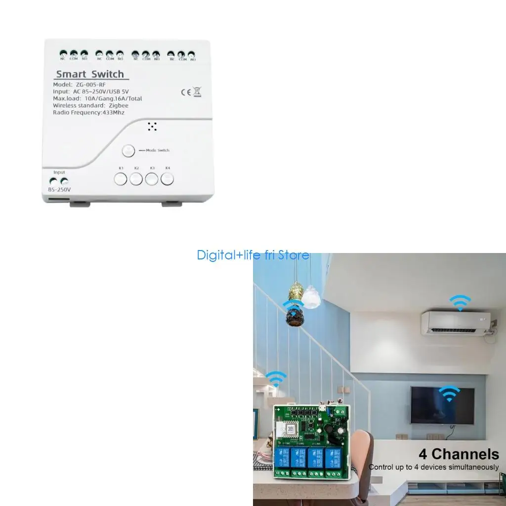 

E06D Tuya 4CH RF433 Модули переключателей WiFi Дистанционное управление Лицевая панель переключателя