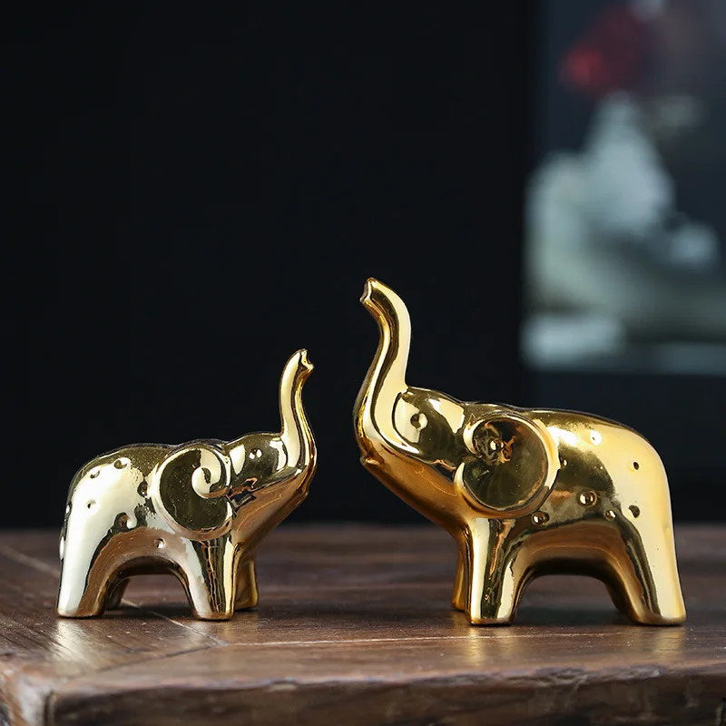 

American Light Luxury Electroplating Ceramic Elephant Set Home Living Room Creative Decoration Cute Elephant Ornament