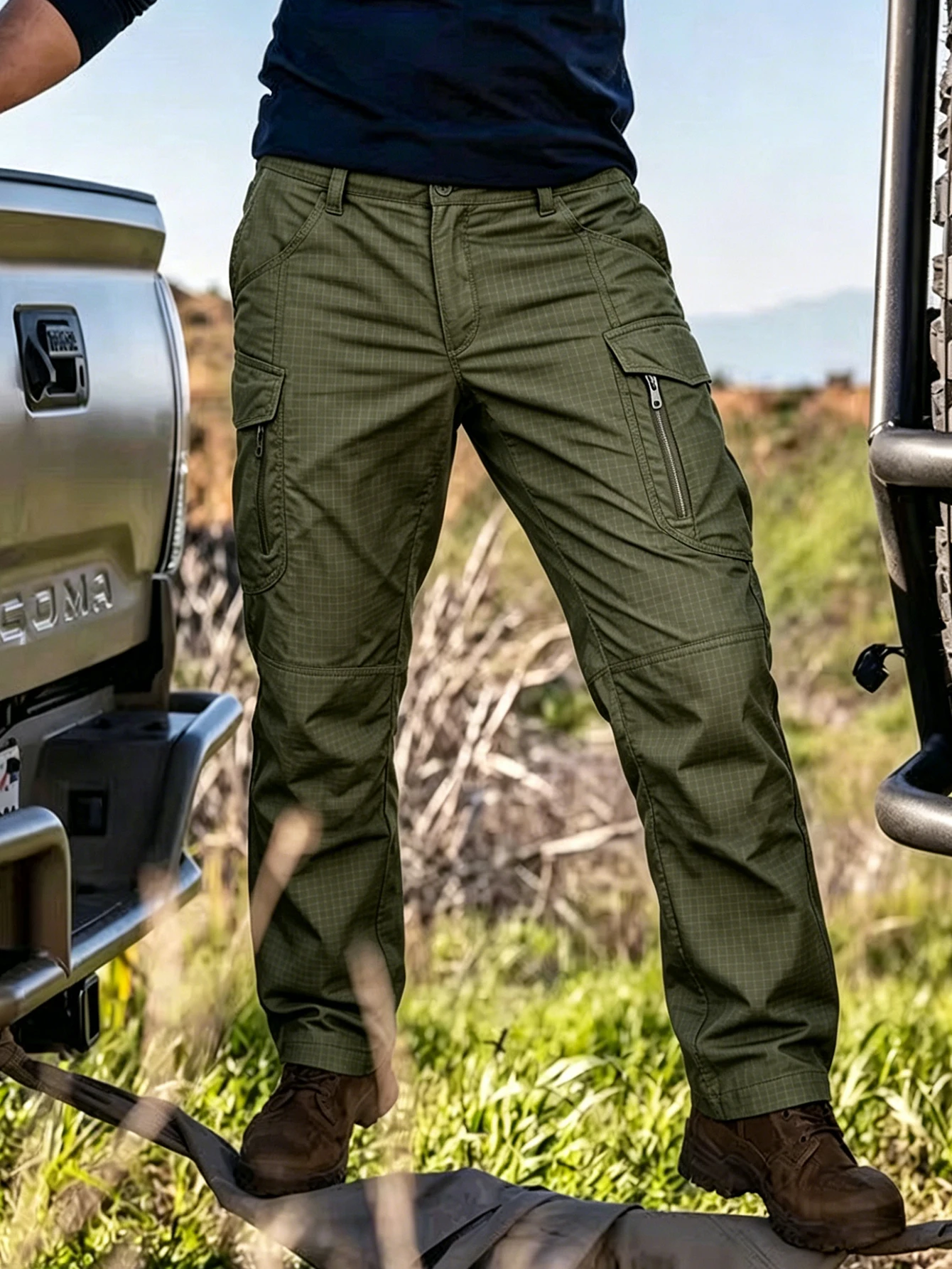 Men's Flex Tactical Pants, Lightweight Ripstop Tactical Cargo Pants, Outdoor Commuting and Training Pants, Abrasion-Resistant, Water Resistant Cargo Pants, Work Pants Multi Pockets Hiking Outdoor Casual Pants, Durable Trousers,  (No Belt, Army Green) - view 3