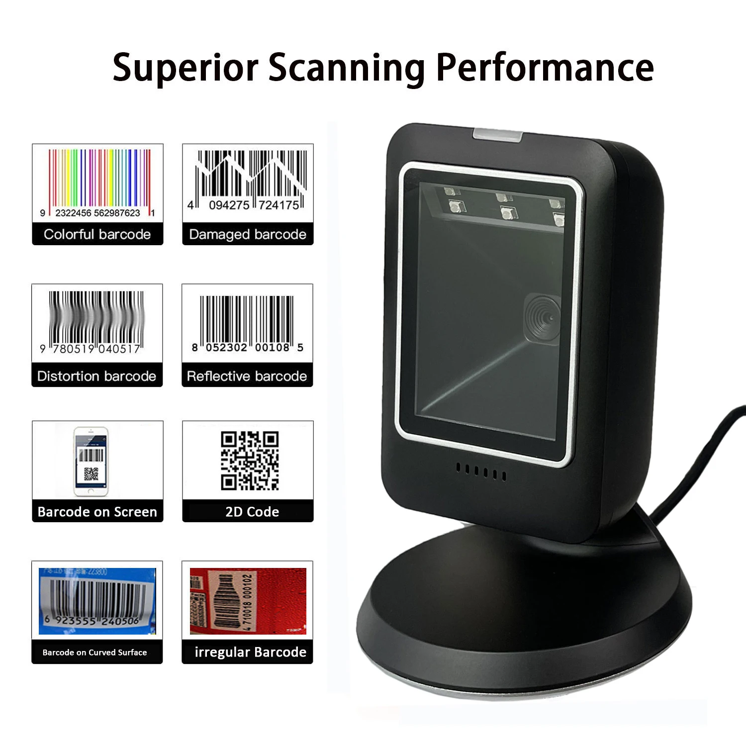 

Top Barcode scanner 2D all-round desktop automatic sensing data matrix reader supermarket usb barcode reader 1D 2D QR code